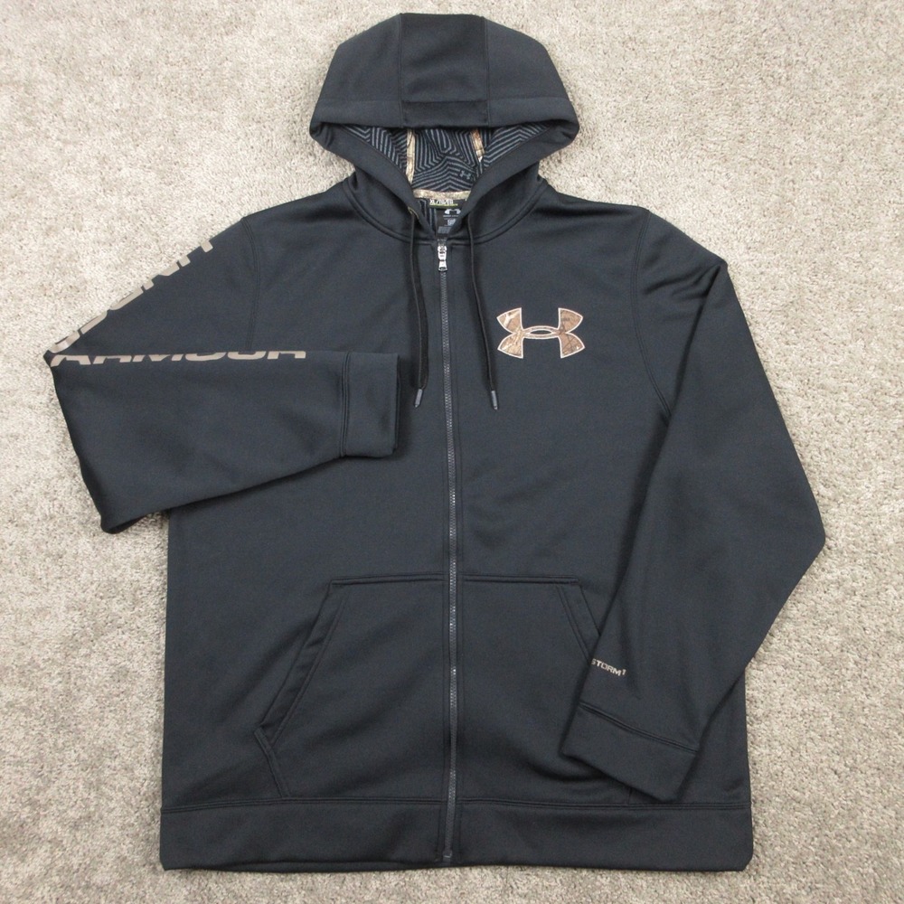 Under Armour Sweater Mens XL Black Storm 1 Infrared‎ Full Zip Hoodie Sweatshirt